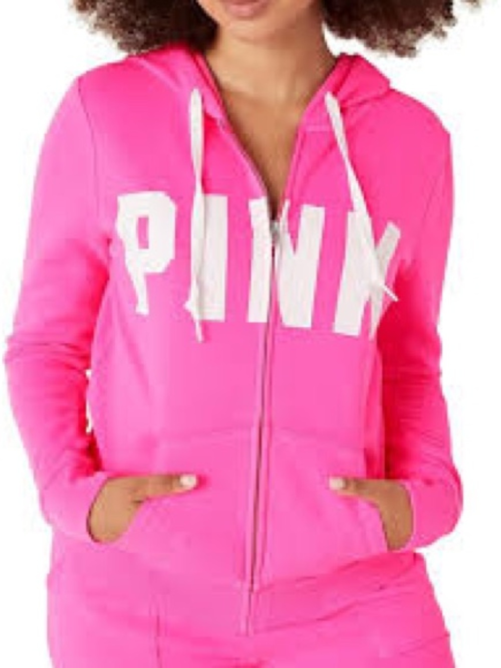 PINK Victoria's Secret Neon Pink Full-Zip Hoodie with White Logo
